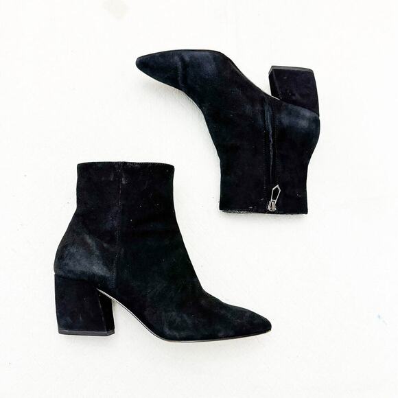 Botkier Sasha Booties Almond Toe Black Suede Leather Block Heel Size 7 - Picture 5 of 6